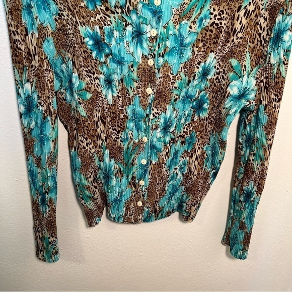 Vintage Great Cavalier by St. Paul Reversible Blouse Teal Floral Animal Print - Picture 4 of 12